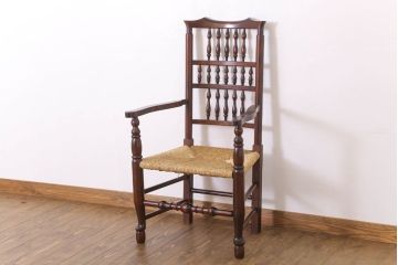 中古　松本民芸家具　美品　#48型　ラッシ座面　スピンドルアームチェア(定価約14万9千円)(椅子)(2)