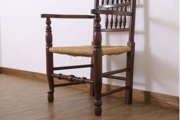 中古　松本民芸家具　美品　#48型　ラッシ座面　スピンドルアームチェア(定価約14万9千円)(椅子)(2)