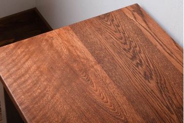 アンティーク家具　天板オーク材　モールガラス入り!アンティークペイントのローボード