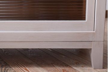 アンティーク家具　天板オーク材　モールガラス入り!アンティークペイントのローボード