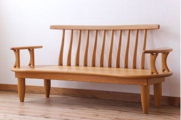 中古　タモ材製　無垢材のお洒落な3人掛けソファ(ベンチ)