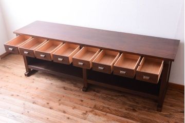 レトロ家具　アンティーク　特大サイズ　昭和レトロな木製作業台(カウンターテーブル)
