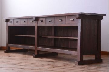 レトロ家具　アンティーク　特大サイズ　昭和レトロな木製作業台(カウンターテーブル)