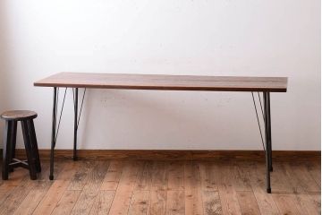 アンティーク家具　古材 大判一枚板!アンティークの鉄脚テーブル(作業台、机)