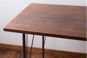 アンティーク家具　古材 大判一枚板!アンティークの鉄脚テーブル(作業台、机)
