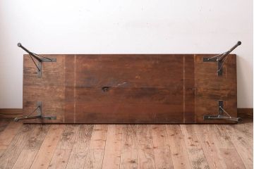 アンティーク家具　古材 大判一枚板!アンティークの鉄脚テーブル(作業台、机)