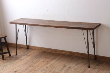 アンティーク家具　古材天板一枚板!アンティーク鉄脚テーブル(作業台、机)(1)
