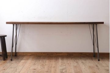 アンティーク家具　古材天板一枚板!アンティーク鉄脚テーブル(作業台、机)(1)
