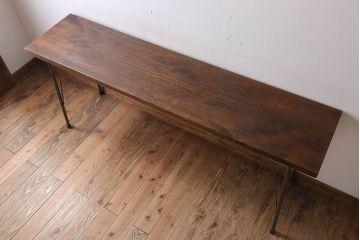 アンティーク家具　古材天板一枚板!アンティーク鉄脚テーブル(作業台、机)(1)