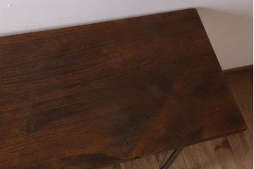 アンティーク家具　古材天板一枚板!アンティーク鉄脚テーブル(作業台、机)(1)