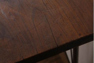 アンティーク家具　古材天板一枚板!アンティーク鉄脚テーブル(作業台、机)(1)