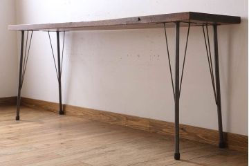 アンティーク家具　古材天板一枚板!アンティーク鉄脚テーブル(作業台、机)(1)