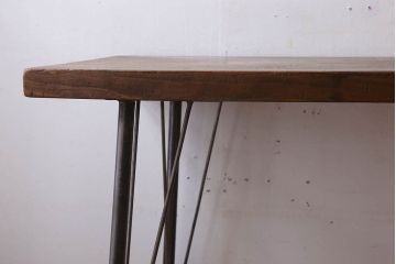 アンティーク家具　古材天板一枚板!アンティーク鉄脚テーブル(作業台、机)(1)