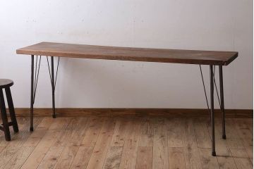 アンティーク家具　古材天板一枚板!アンティーク鉄脚テーブル(作業台、机)(1)