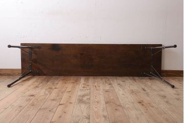 アンティーク家具　古材天板一枚板!アンティーク鉄脚テーブル(作業台、机)(1)