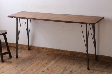 アンティーク家具　古材天板一枚板!アンティーク鉄脚テーブル(作業台、机)(2)