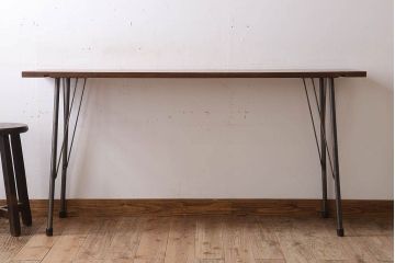 アンティーク家具　古材天板一枚板!アンティーク鉄脚テーブル(作業台、机)(2)