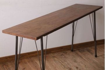 アンティーク家具　古材天板一枚板!アンティーク鉄脚テーブル(作業台、机)(2)