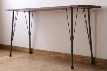 アンティーク家具　古材天板一枚板!アンティーク鉄脚テーブル(作業台、机)(2)