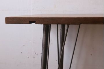アンティーク家具　古材天板一枚板!アンティーク鉄脚テーブル(作業台、机)(2)