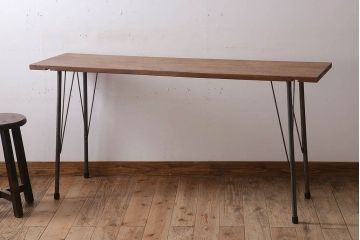 アンティーク家具　古材天板一枚板!アンティーク鉄脚テーブル(作業台、机)(2)