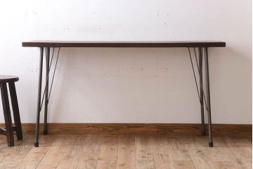 アンティーク家具　古材一枚板天板のアンティーク鉄脚テーブル(作業台、机)(1)