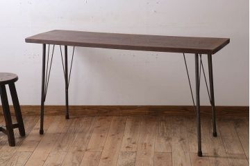 アンティーク家具　古材一枚板天板のアンティーク鉄脚テーブル(作業台、机)(1)