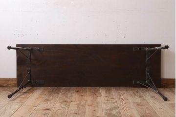 アンティーク家具　古材一枚板天板のアンティーク鉄脚テーブル(作業台、机)(1)