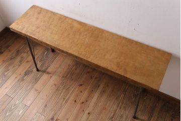 アンティーク家具　古材一枚板天板のアンティーク鉄脚テーブル(作業台、机)(2)