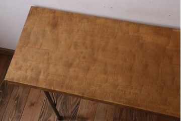 アンティーク家具　古材一枚板天板のアンティーク鉄脚テーブル(作業台、机)(2)