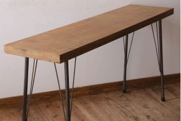 アンティーク家具　古材一枚板天板のアンティーク鉄脚テーブル(作業台、机)(2)