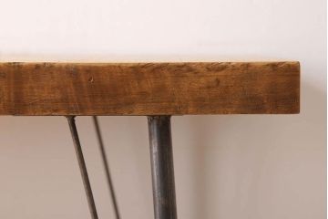 アンティーク家具　古材一枚板天板のアンティーク鉄脚テーブル(作業台、机)(2)
