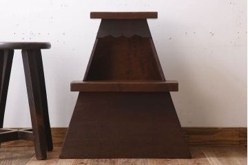 アンティーク雑貨　古い木の昭和レトロなアンティーク2段踏み台
