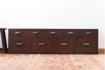 【K様ご成約済・ご決済用】大正昭和期!古い木製の薄型ローチェスト(ローボード)