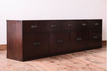 【K様ご成約済・ご決済用】大正昭和期!古い木製の薄型ローチェスト(ローボード)