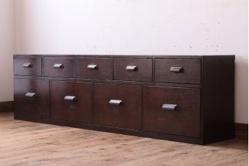 【K様ご成約済・ご決済用】大正昭和期!古い木製の薄型ローチェスト(ローボード)