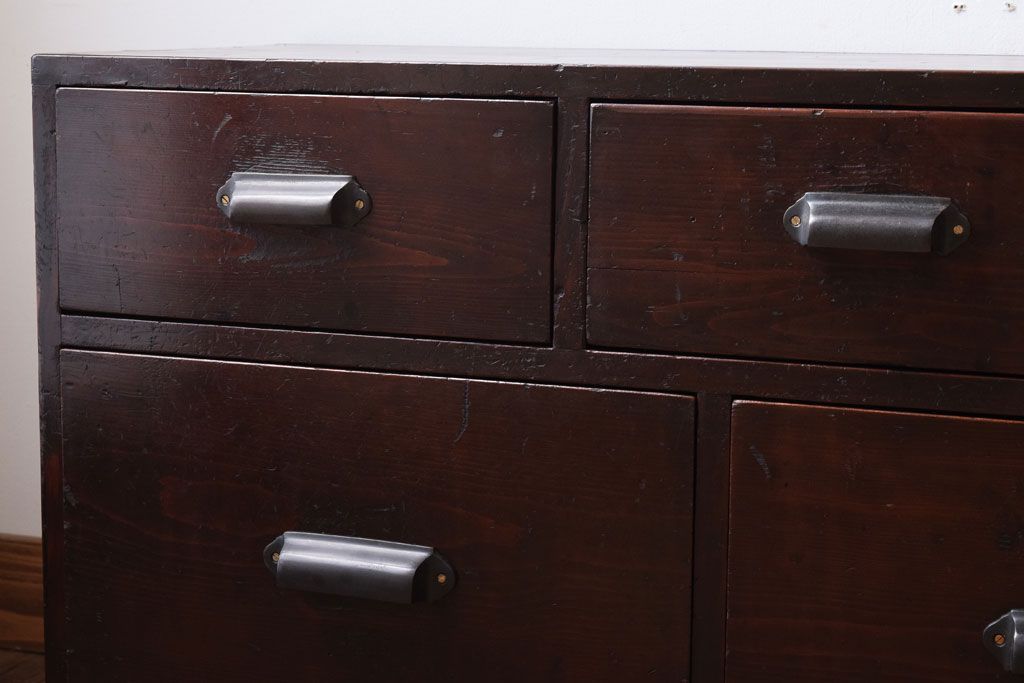 【K様ご成約済・ご決済用】大正昭和期!古い木製の薄型ローチェスト(ローボード)