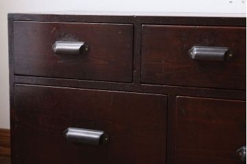 【K様ご成約済・ご決済用】大正昭和期!古い木製の薄型ローチェスト(ローボード)