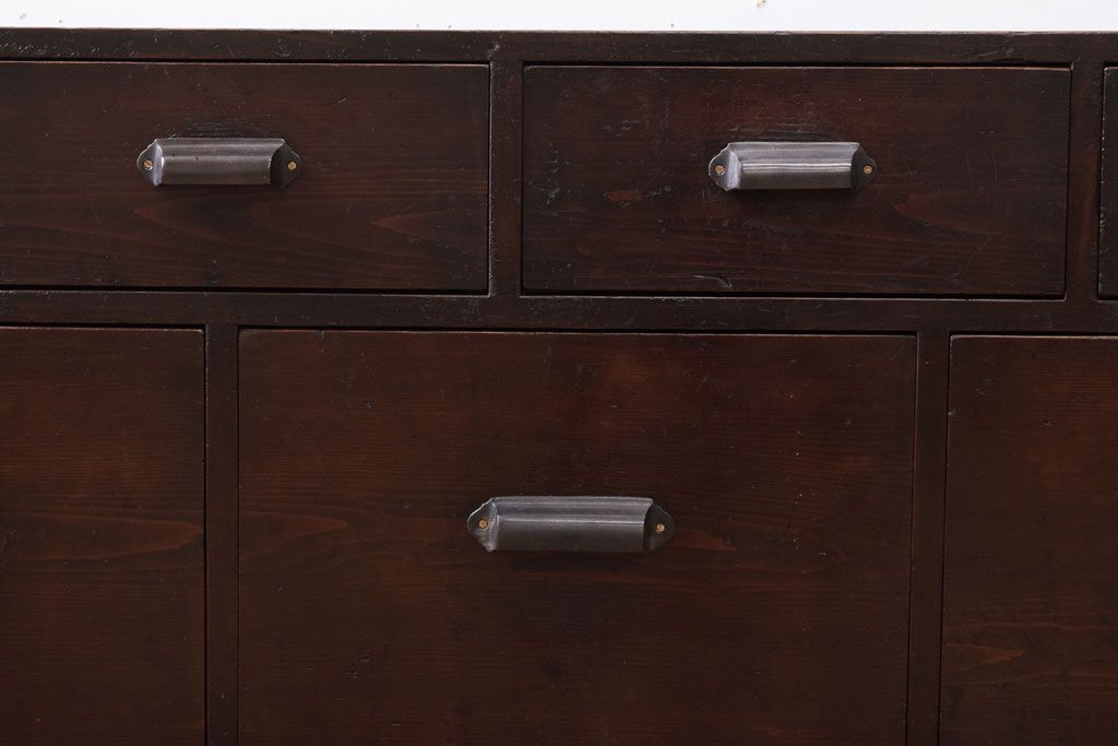 【K様ご成約済・ご決済用】大正昭和期!古い木製の薄型ローチェスト(ローボード)