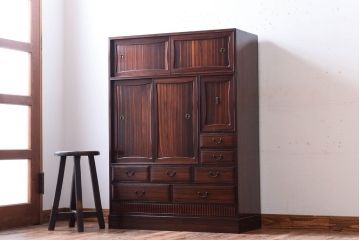 アンティーク家具　縞黒檀材!上質なアンティーク茶箪笥