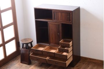 アンティーク家具　縞黒檀材!上質なアンティーク茶箪笥