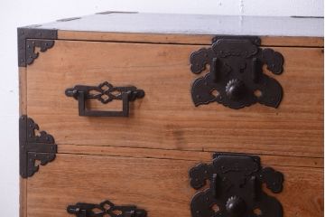 アンティーク家具　古民具・骨董　明治期　五丁引き　アンティーク庄内箪笥