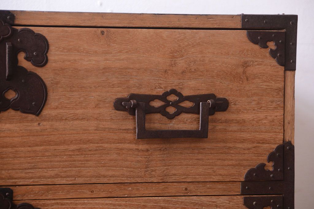 アンティーク家具　古民具・骨董　明治期　五丁引き　アンティーク庄内箪笥