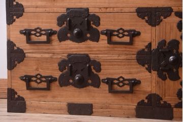 アンティーク家具　古民具・骨董　明治期　五丁引き　アンティーク庄内箪笥