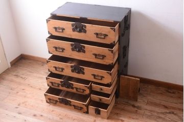 アンティーク家具　古民具・骨董　明治期　五丁引き　アンティーク庄内箪笥