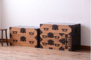 アンティーク家具　古民具・骨董　明治期　五丁引き　アンティーク庄内箪笥