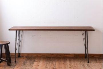 アンティーク家具　古材一枚板天板!鉄脚テーブル(作業台、机)(1)