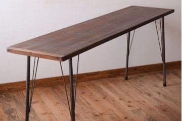 アンティーク家具　古材一枚板天板!鉄脚テーブル(作業台、机)(1)