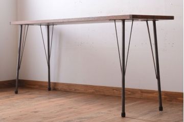 アンティーク家具　古材一枚板天板!鉄脚テーブル(作業台、机)(1)