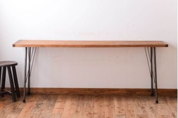 アンティーク家具　古材一枚板天板!鉄脚テーブル(作業台、机)(2)